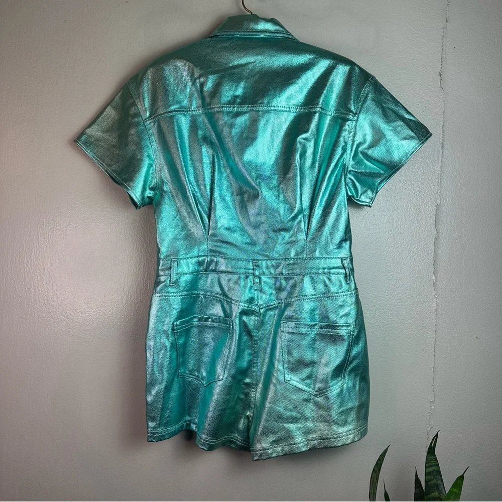 Peach Love California Women’s Turquoise Metallic Romper Sz M - Picture 2 of 9